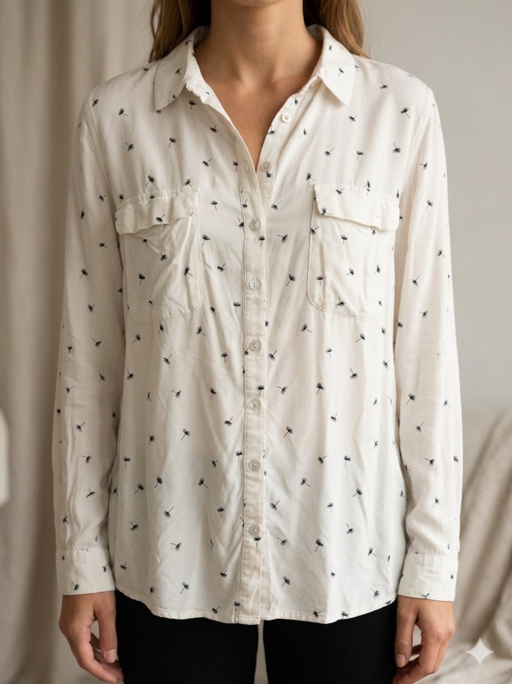 Light Cream Palm-Print Button Front Camisole Top